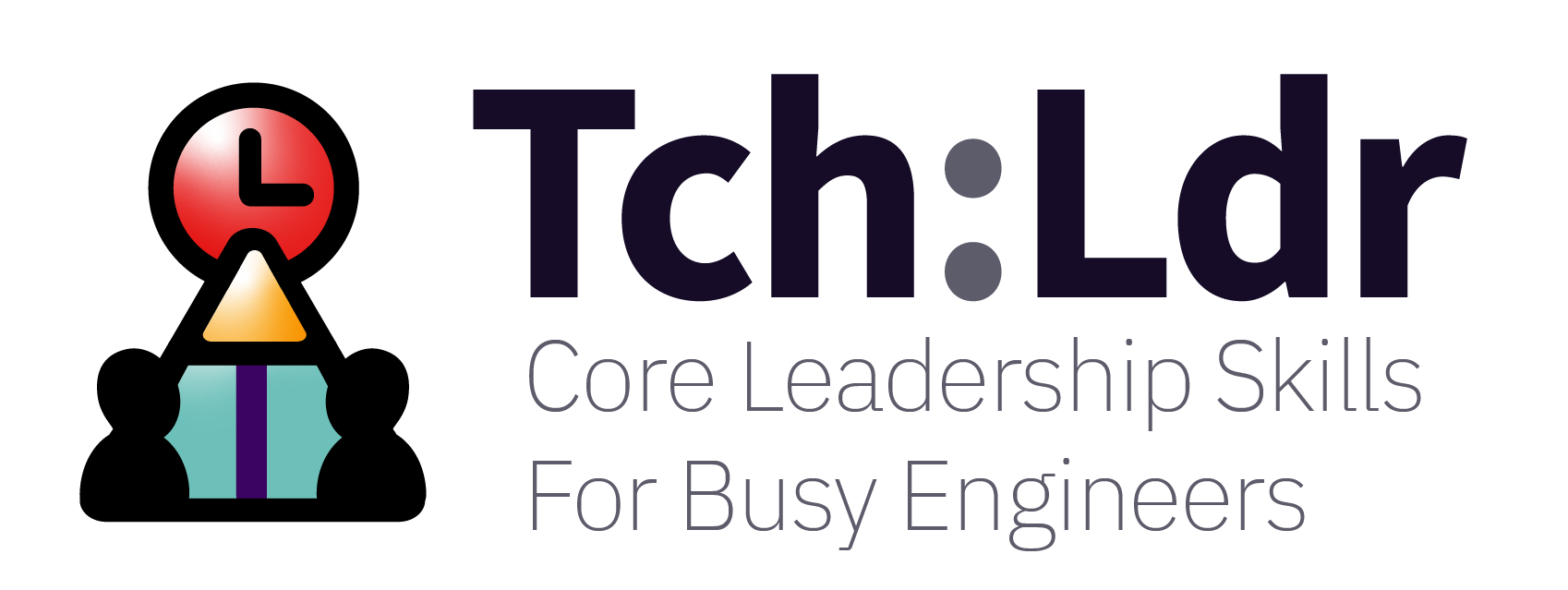 Colourful logo with clock, upwards arrow, T and 2 people